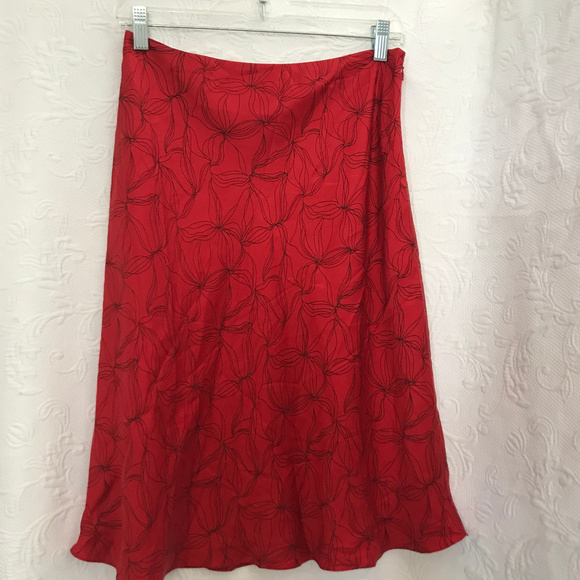 Ann Taylor Loft Red Black Bias Silk Skirt - Picture 3 of 5